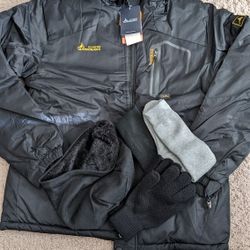 Men's XL Hooded Jacket With Cap, Gloves, Socks