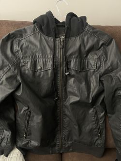 Leather Jacket Black With Hoodie Size Medium