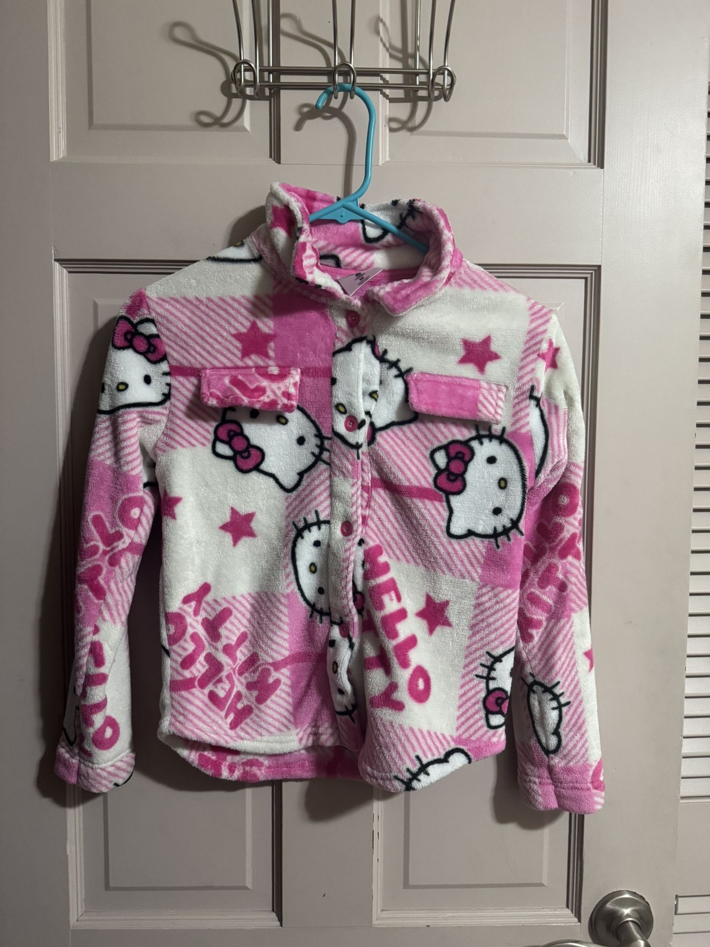 Hello Kitty Pink Button Up Fleece Jacket Girls Size Medium