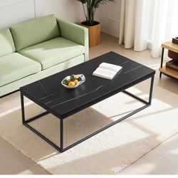47 Inch Rectangular Coffee Table Faux Marble Top Sturdy And Lightweight 