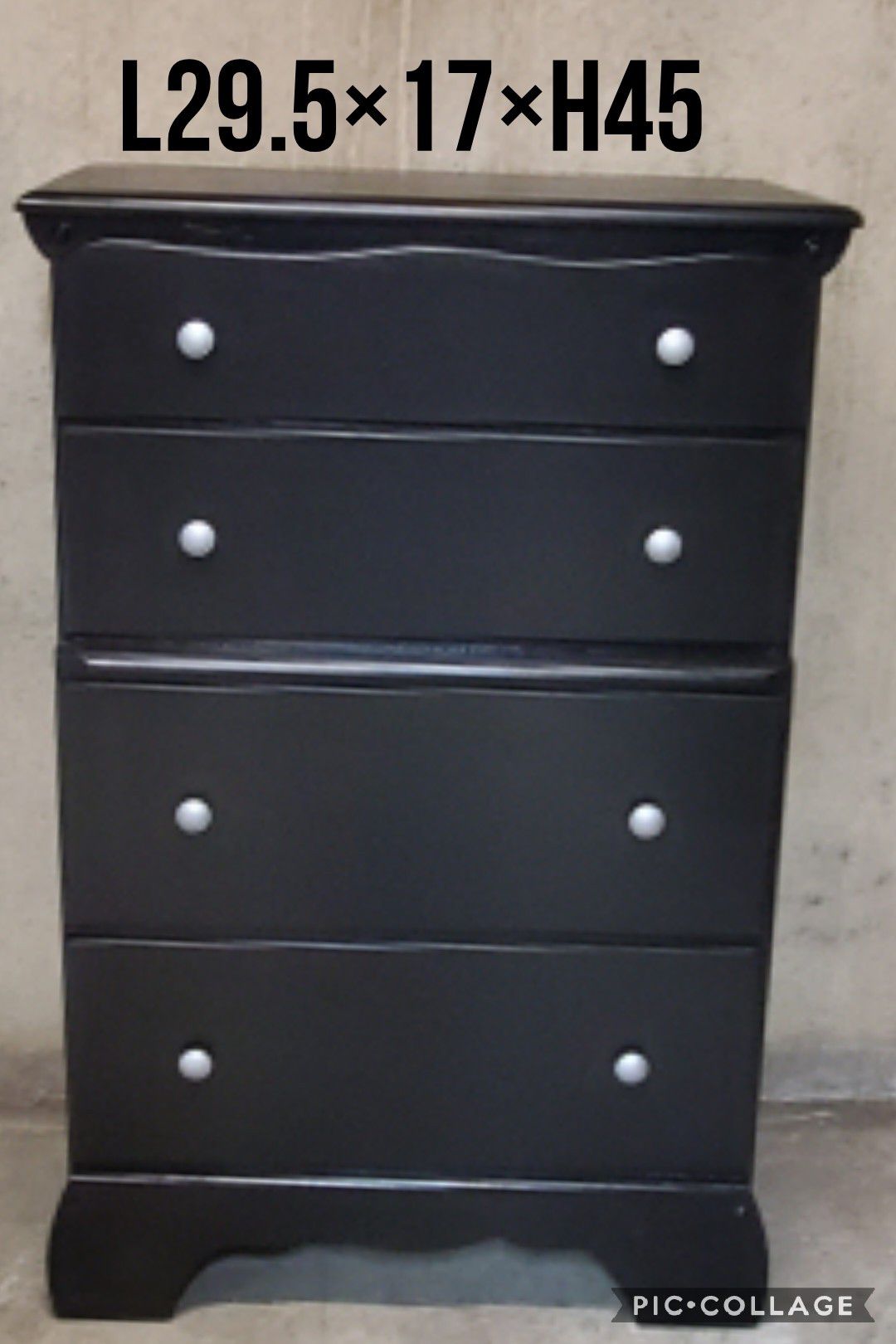 Chest dresser refinished black and silver pulls all wood