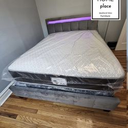 Brand New Queen LED Bed Frame With Mattress & Boxspring All Included For Only $399 🚨 Ready For Delivery 🚚 