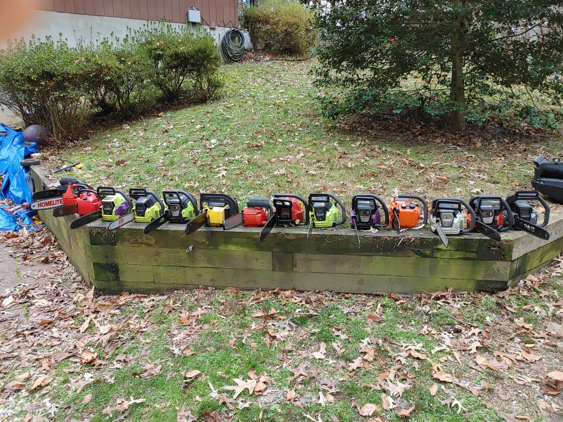 Chainsaws. Various brands and sizes. All are completely serviced and ready to work.