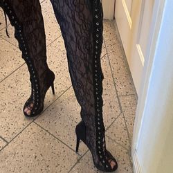 Ultra High Thigh High Lace Front Tie, Back zipper Up Boots