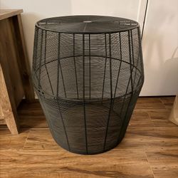Black Metal Wire Drum Side Table / Basket