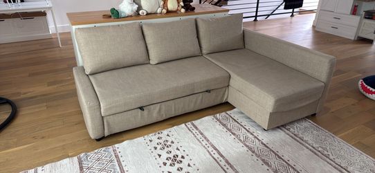 FRIHETEN Sleeper sectional,3 seat w/storage (with beige replacement cover)