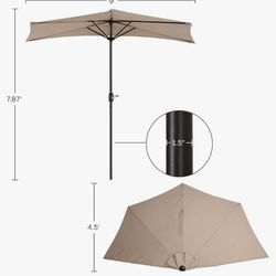 9 ft Half Umbrella, Ideal For Patio, Balcony, Beige - Brand New