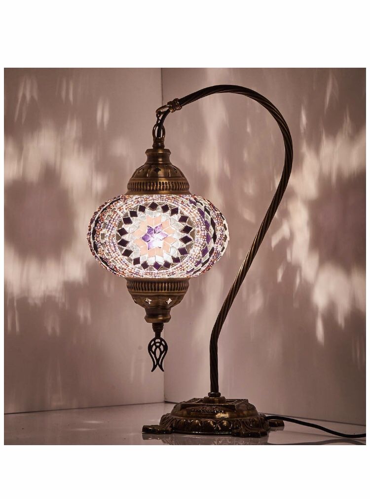 33 Colors) DEMMEX 2019 Turkish Moroccan Mosaic Table Lamp with US Plug & Socket, Swan Neck Handmade Desk Bedside Table Night Lamp Decorative Tiffany