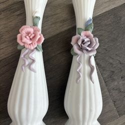 Enesco Bud Vase, Rose & Ribbon, 3D Floral Effect, 8”