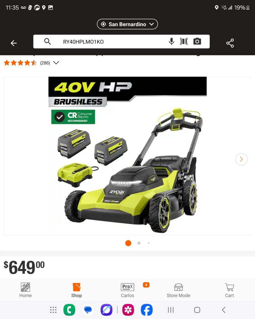 RYOBI
40V HP Brushless 21 ir. Cordless Battery Walk Behind Multi-Blade Self-Propelled Mower w/ (2) 6.0Ah Batteries and Charger