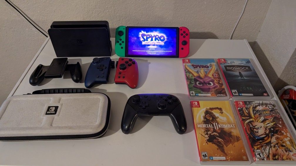 Switch OLED With Games And Case