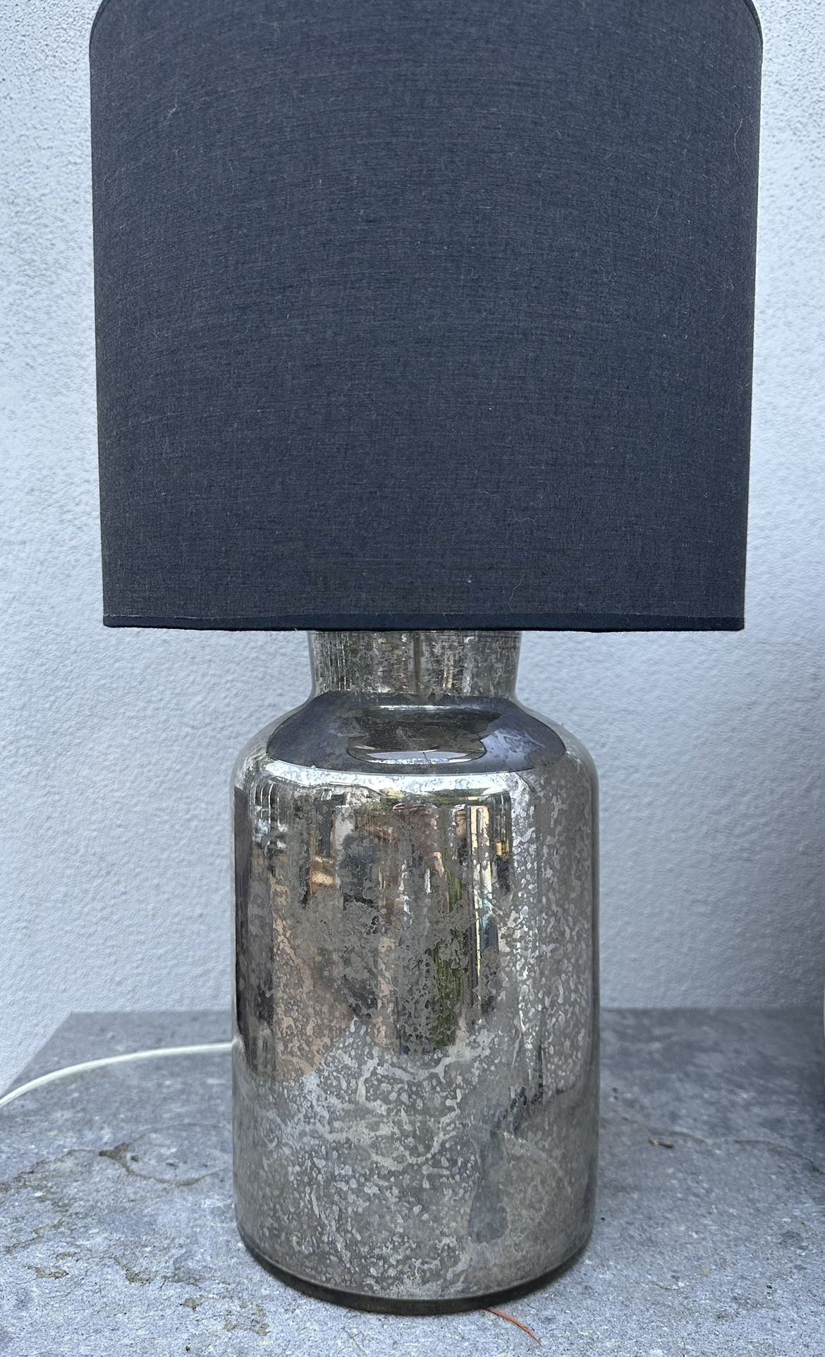 Mercury Glass Table Lamp W/Black Linen Shade