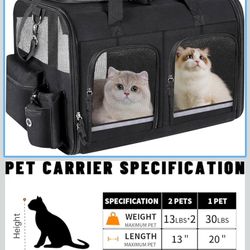 Cat Carrier for 2 Cats, Foldable Double Cat and Dog Carrier, Small to Medium