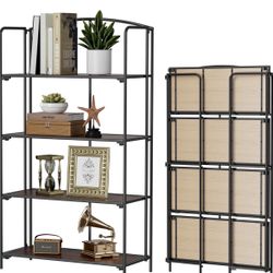 Folding Bookshelf, 4 Tier Black Bookshelf, Metal Book Shelf for Storage, Folding Bookcase for Office Organization and Storage
