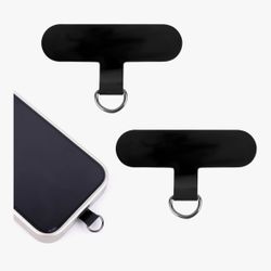 New 2-Pack Black Adhesive Phone Tether with Ring for Lanyard