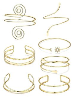 7 PCS Gold-Tone Arm Cuff Bracelet Set
