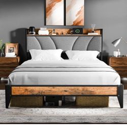 Full Bed Frame With Charging Station 