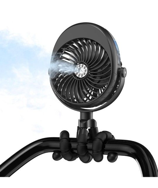 Clip on Misting Baby Stroller Fan with 270° & 360° Pivoting