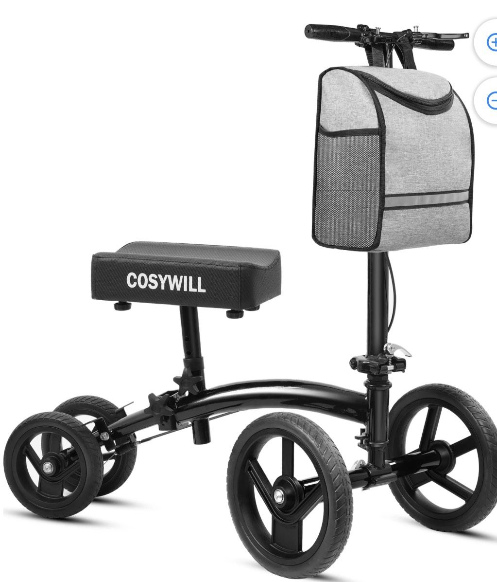 COSYWILL Steerable Knee Scooter,Economy Knee Walker,All Terrain Foldable Medical Scooter for Foot Injuries Crutches Alternative,Black