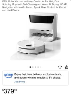 K9OL Robot Vacuum and Mop Combo for Pet Hair, Dual Spinning Mops with Self-Cleaning and Warm Air Drying, LiDAR Navigation with No-Go Zones, App & Alex