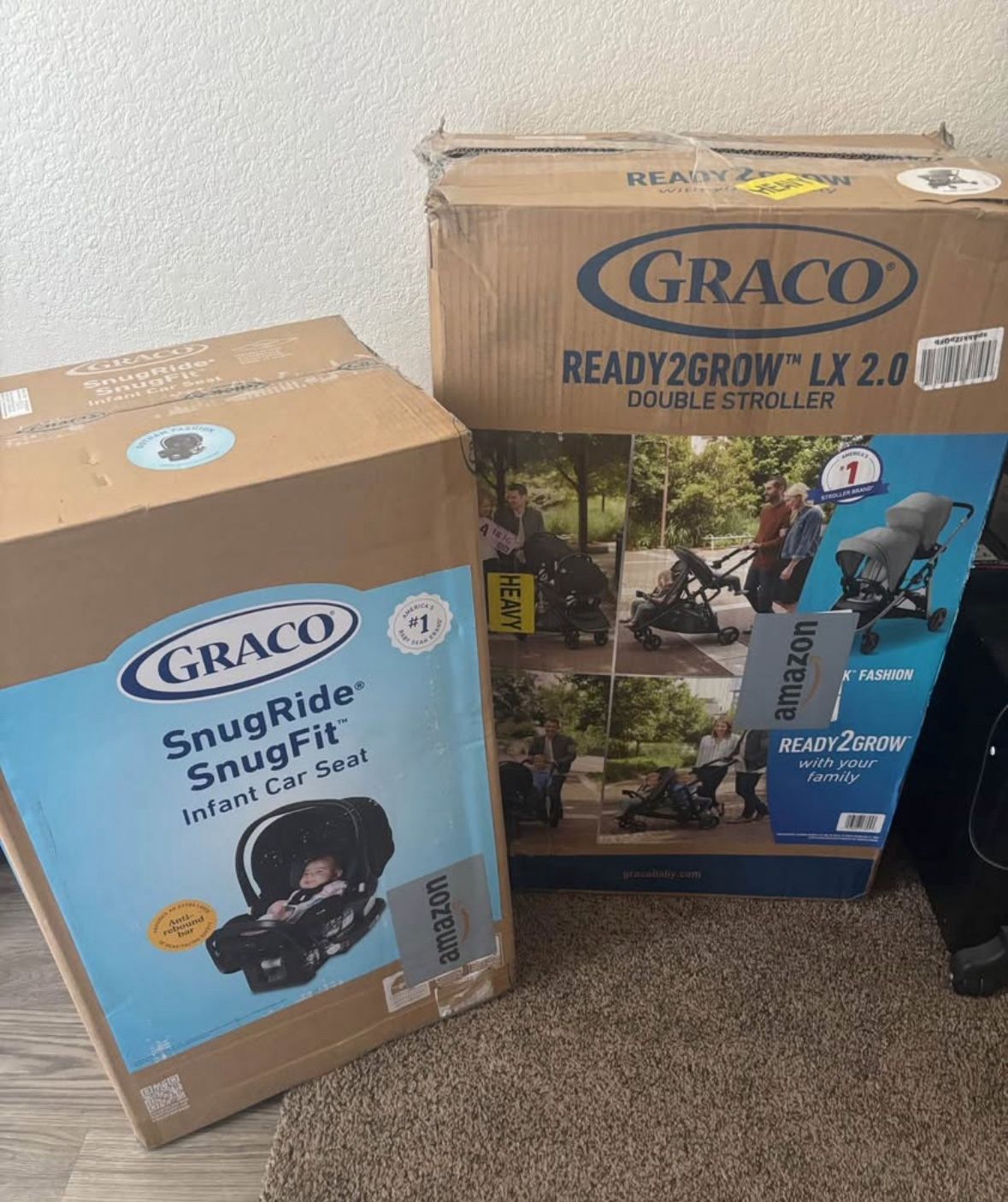 NEW! Graco Ready2Grow Double Stroller & Graco Sungride Snugfit Infant Car Seat