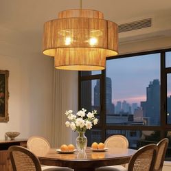 NEW Boho Rattan Chandelier Lamp