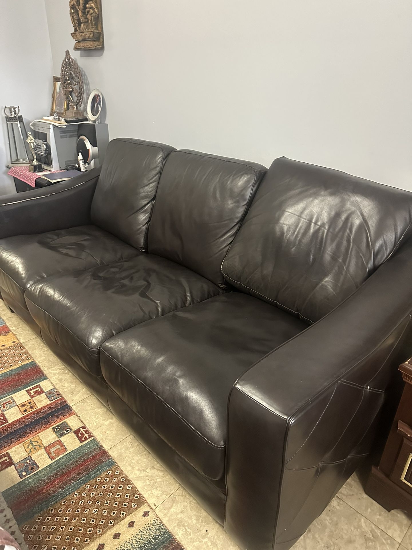 Raymour & Flanigan Leather Couch with Pull Out Queen Size Bed