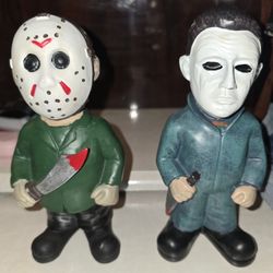 Unique Halloweeen M.Myers & Friday the 13th Jason V. Hand carved & painted see details 