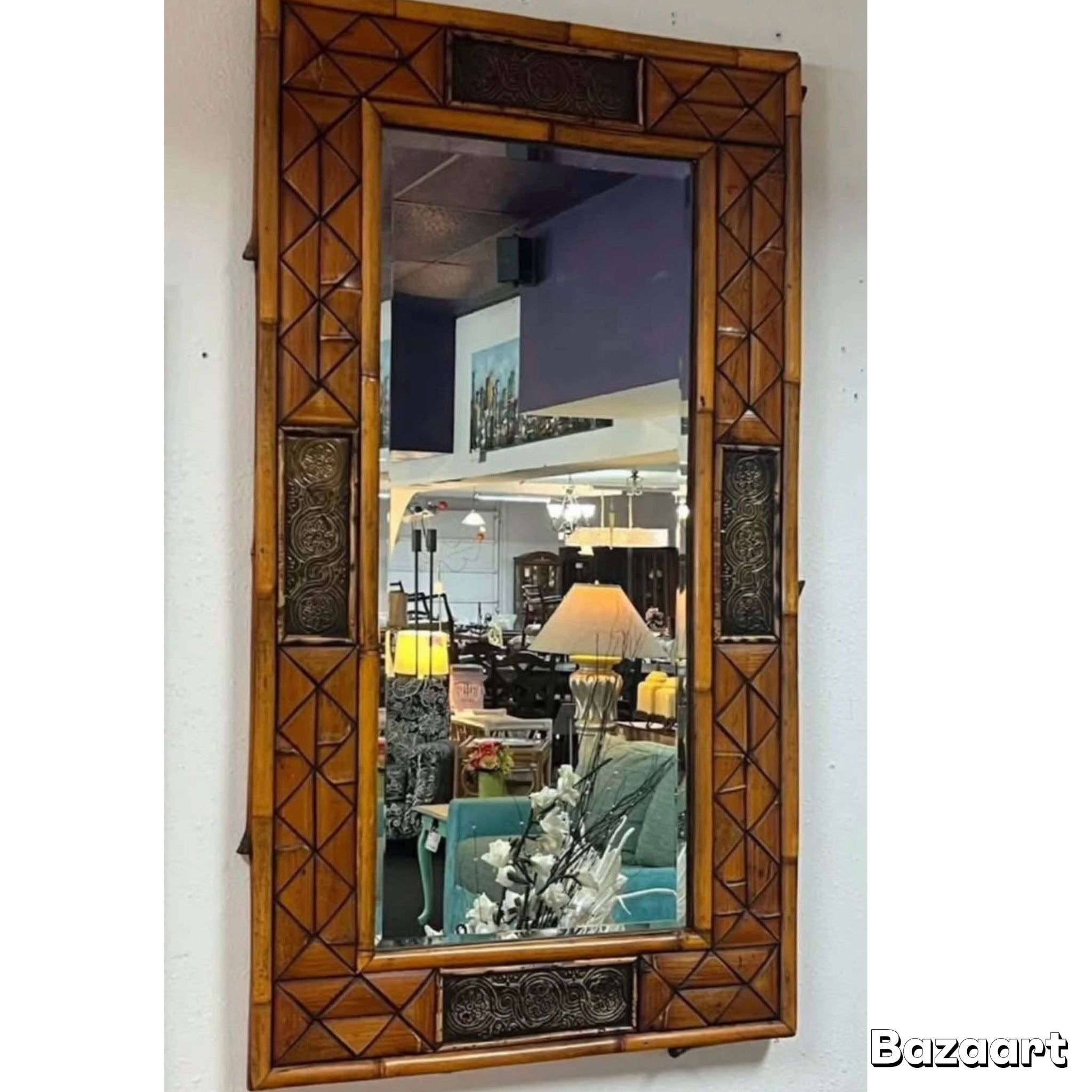 Vintage Bamboo bronze work Mirror 3ft x 1.5 Ft