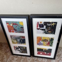 Set of 2 Modern Abstract Framed Art Pieces – 21” x 10”