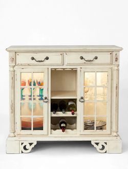Distressed Cream Wine Hutch - Buffet Cabinet