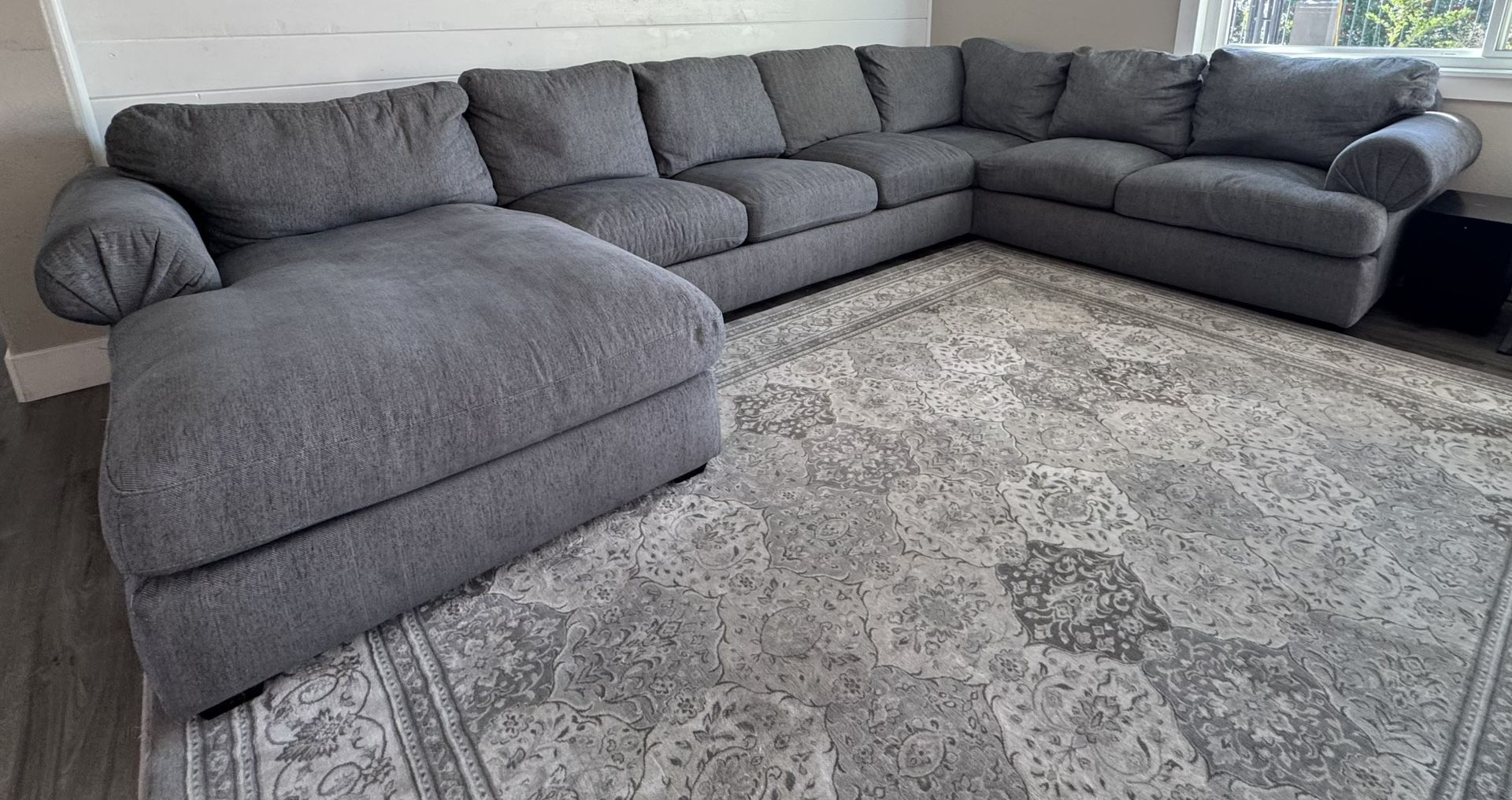 Family Sized Grey Sectional with Chaise Lounge