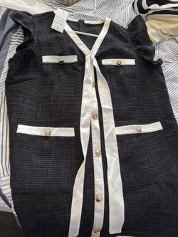 NWT - Classic Black And White Dress With Gold Buttons