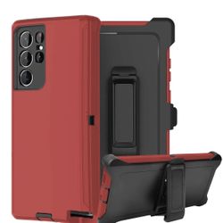 For Samsung Galaxy S23 / S23 Plus / S23 Ultra Red Case With Belt Clíp Holster 