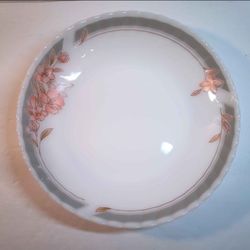 Vtg. INDOPAL Milk Glass Floral Shallow Serving Bowl Dish White with Pink Flowers