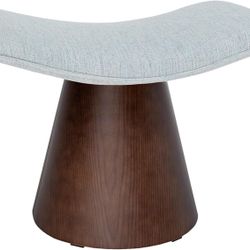 Vanity Stool,17" Modern Ottoman Foot Rest with Upholstered,Makeup Vanity Chair for Bedroom and Living Room,Performance Fabric in Ivory with Walnut Oak