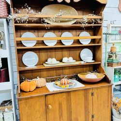 Vintage Solid Wood Hutch Cabinet 79”x50”x18”