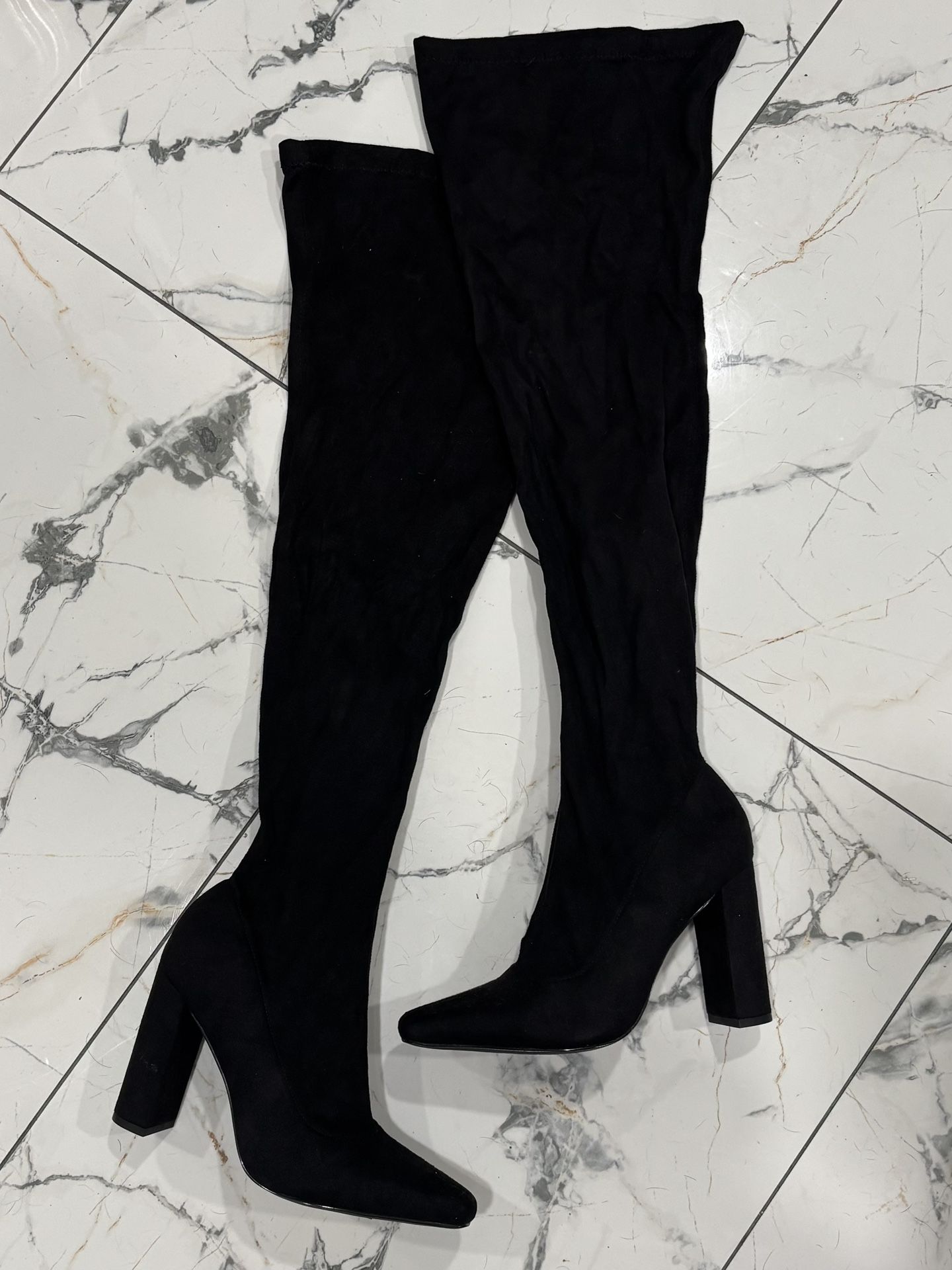 Black Thigh High Suede Boots 7