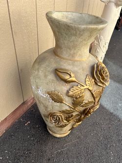 Large Ceramic Vase with Gold Rose Relief