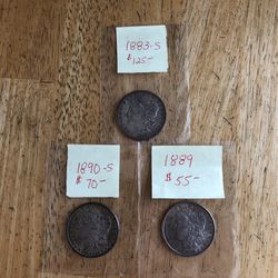 Lot of (3)  Morgan Silver Dollars (1883-S, 1889 & 1890-S) Take All 3 For $230