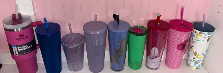 100.00$ 1 Stanley cup and 7 New Starbucks cups  And 1 Barbie cup Thank you for looking, pick up in west Palm Beach