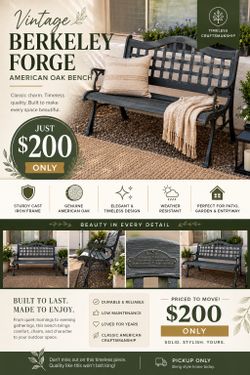 Vintage Berkeley Forge Imperial Collection American Oak Garden Bench – Heavy Duty Patio Bench