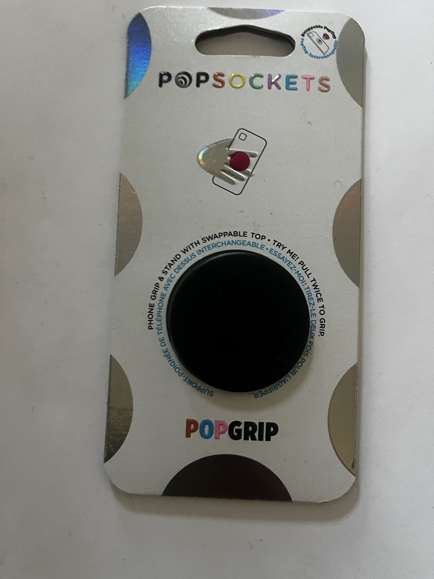 📱 PopSockets PopGrip – Black (Swappable Top) 