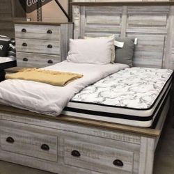 $10 Down finance or Cash Ashley Two tone Bedroom Set Queen/King Bed Dresser nightstand and mirror