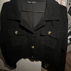 women’s black ribbed button up jacket 