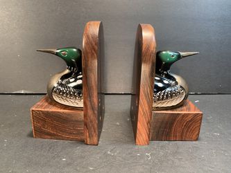 Vintage Indian Metal/Wood Handpainted Duck Bookends (Height: 6-1/4”)