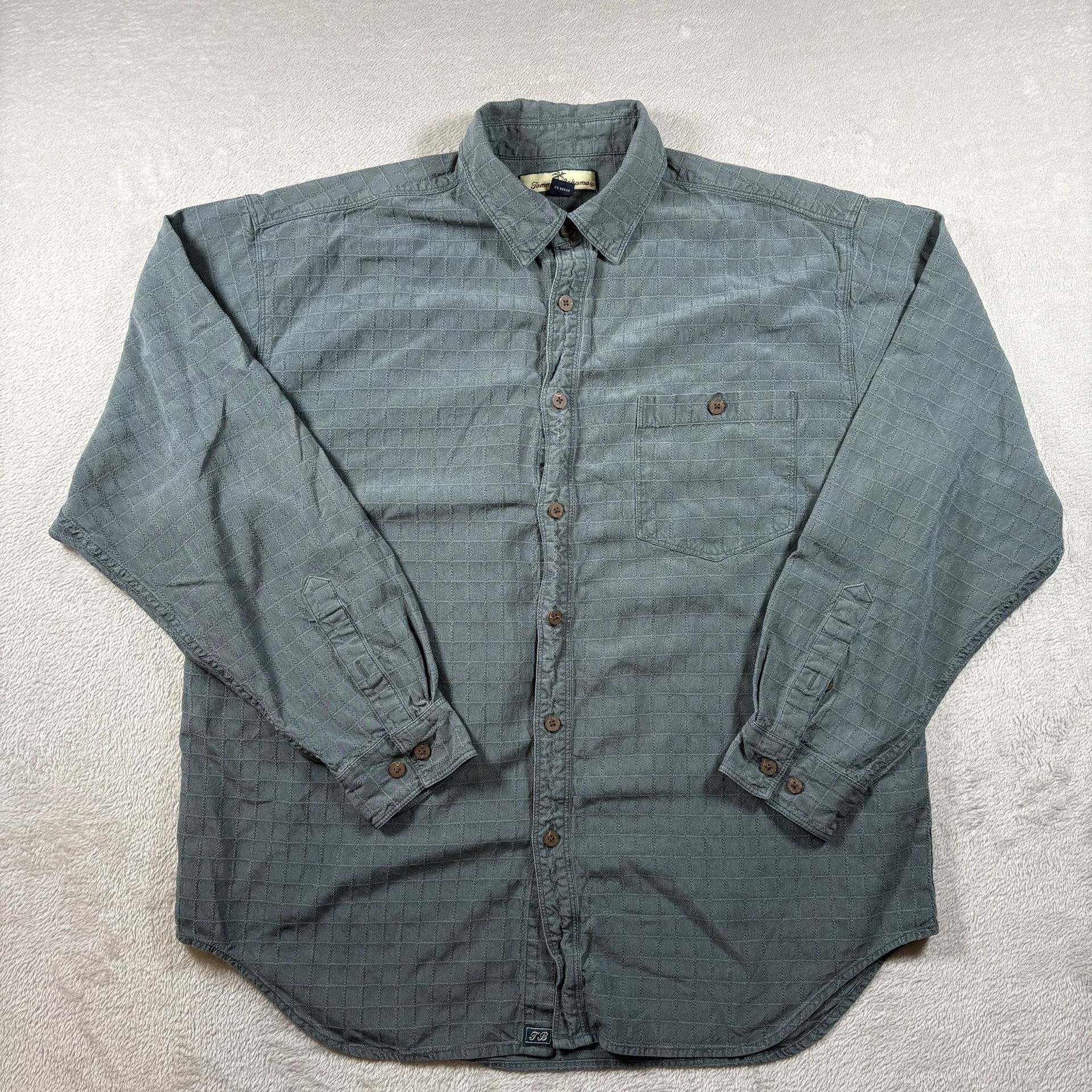 Tommy Bahama Shirt Mens L Green Silk Pocket Button Up Plaid Long Sleeve #2479