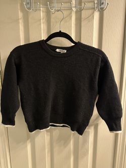 Madewell 100% merino wool cropped sweater — black w/white trim — shrunk fits xxs