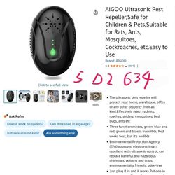 AIGOO Ultrasonic Pest Repeller,Safe for Children & Pets,Suitable for Rats, Ants, Mosquitoes, Cockroaches, etc.Easy to Use