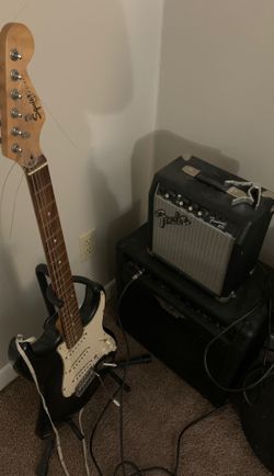 Squier electric, Raven amp and Fender amp